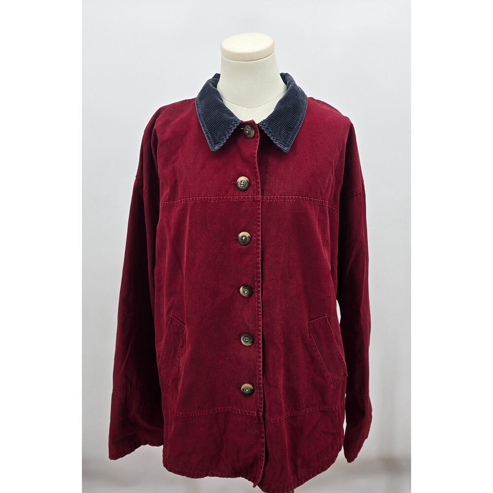 Vintage 90's Cherokee Barn Duck Coat/Chore Jacket Red‎ Canvas Corduroy Collar